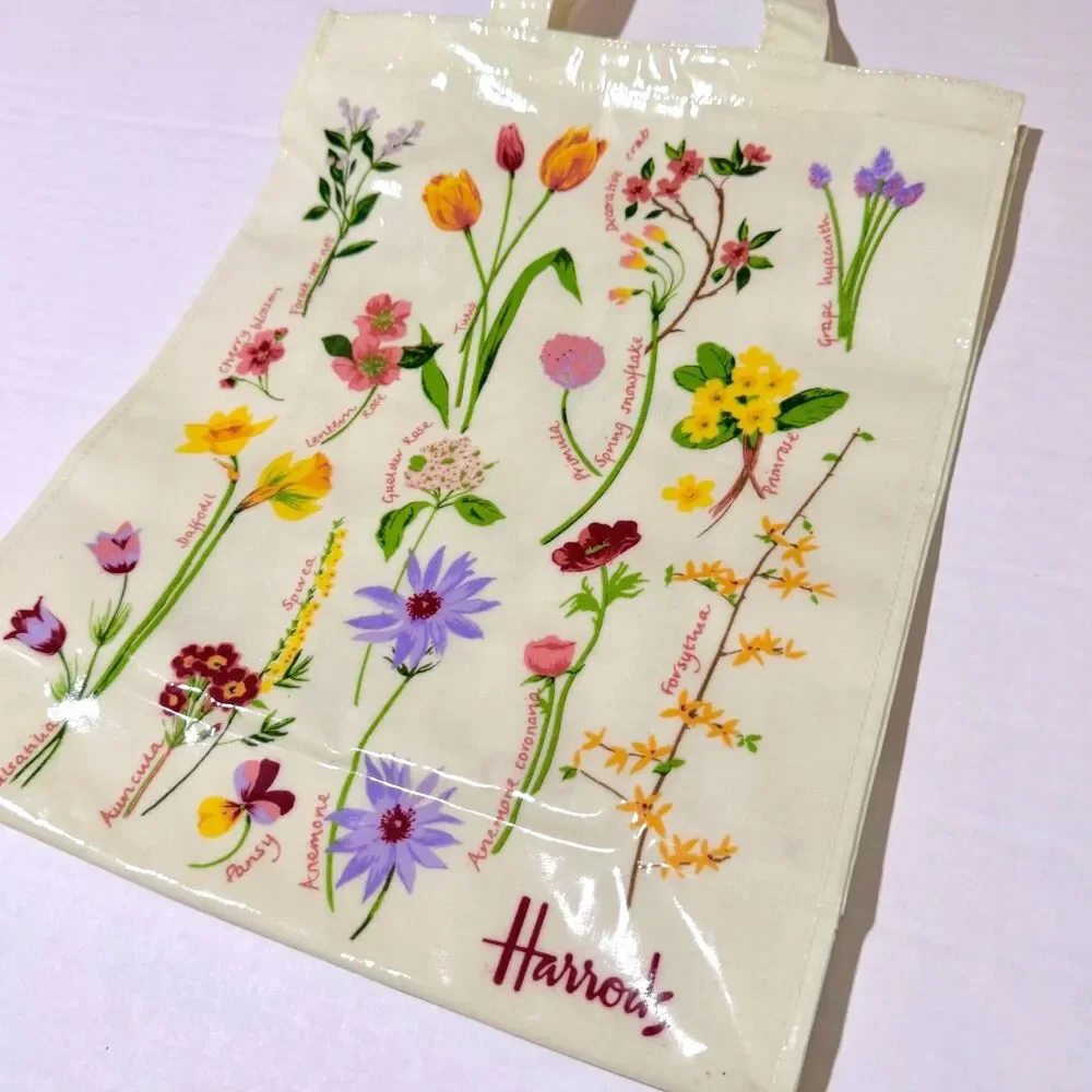 Harrods London Ivory Wildflower Coated Tote Bag British Cottagecore